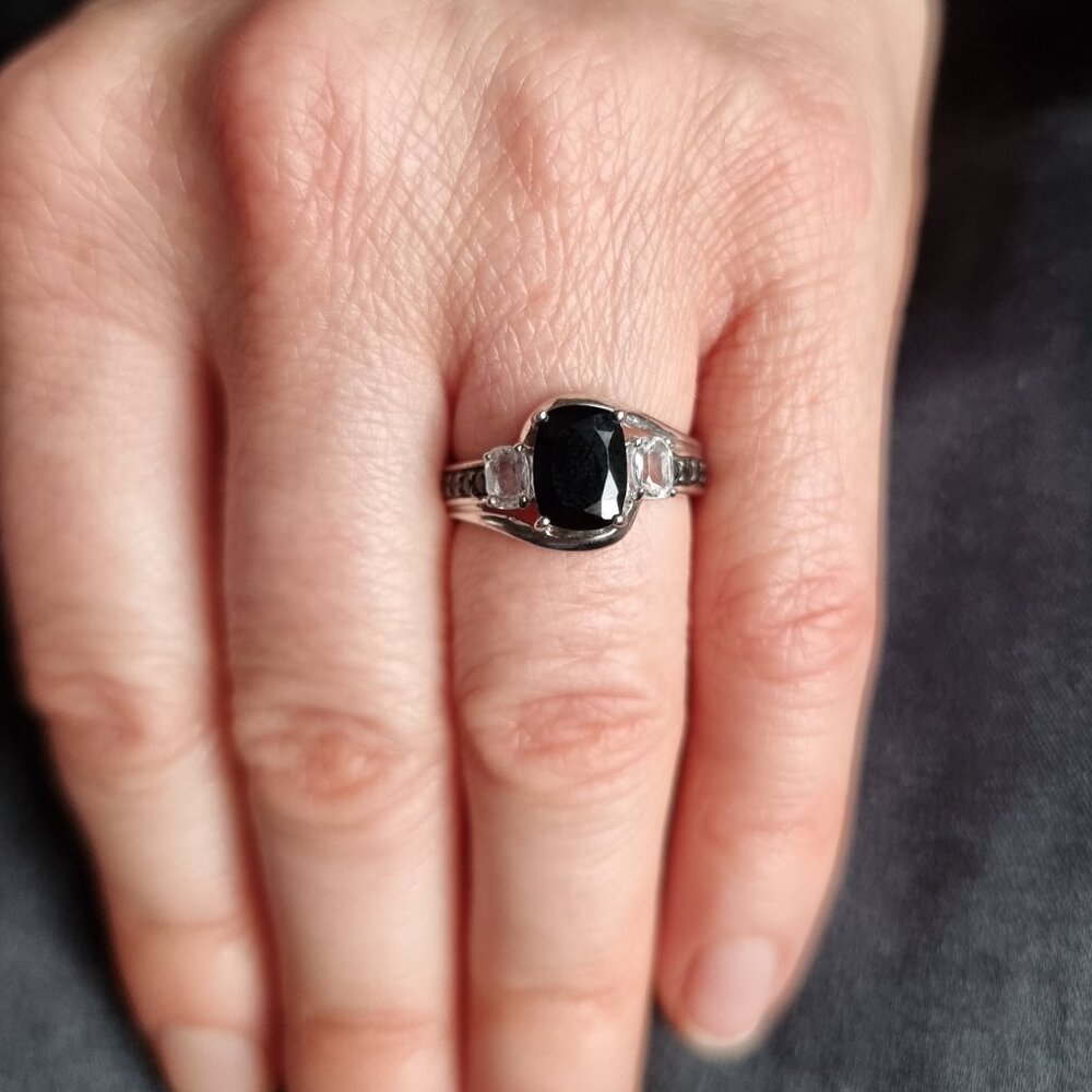BGE Signed Black Onyx 925 Sterling Silver Ring Size 6